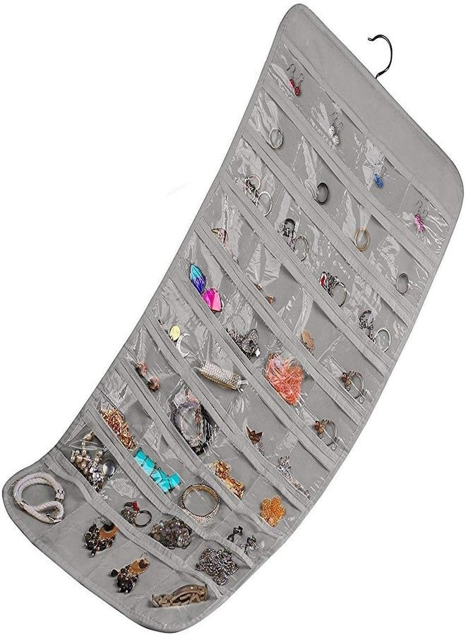 Blendmix Hanging Jewelry Organizer 48-Pocket Dual-sided Jewelry Storage for Jewelry Earring Necklace Bracelet Ring Storage Travel Holder, GREY - Image 4